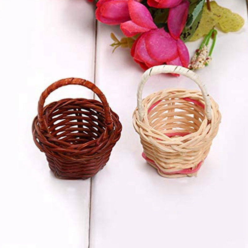 Set 10 Giỏ Đan Mây Mini Có Tay Cầm Dùng Để Đựng Đồ Trang Điểm / Làm Đạo Cụ Chụp Ảnh