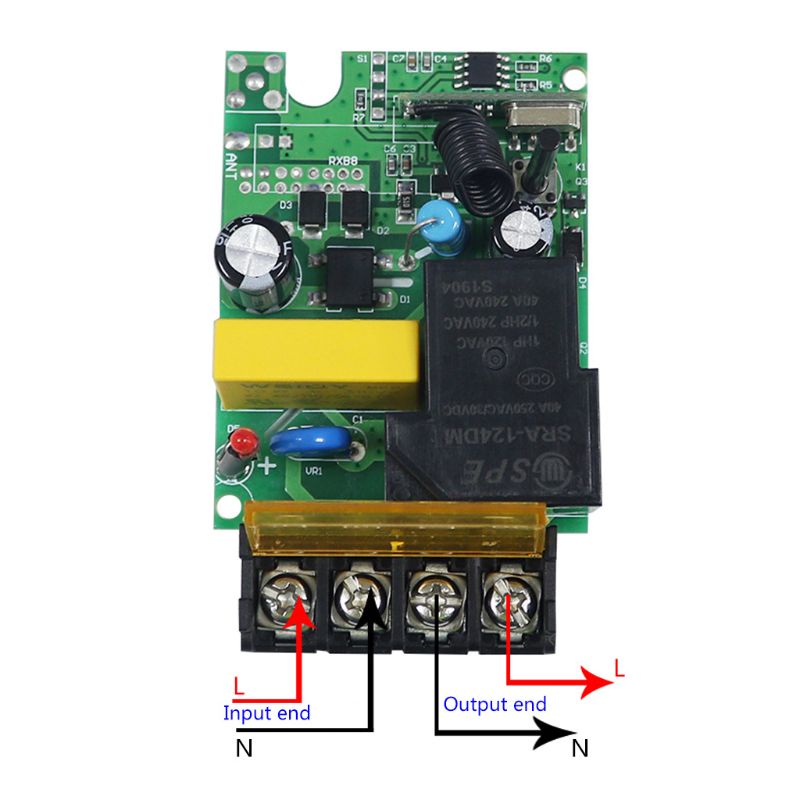 Công tắc rơ le điều khiển từ xa không dây thu phát 315MHZ 433MHZ +220V 380V 30A với đèn LED 2000M
