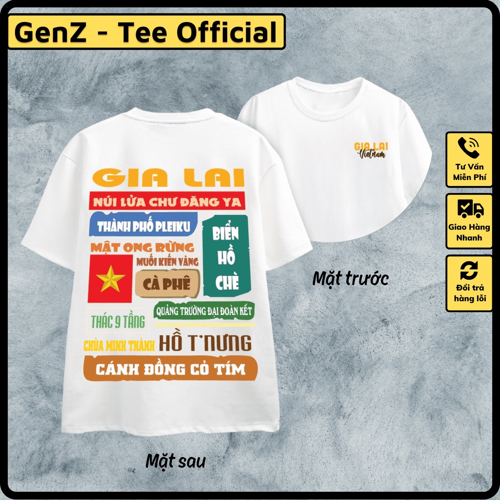 Áo Thun Local Brand Tỉnh Gia Lai, Áo 63 Tỉnh Thành Nam Nữ Form Rộng Unisex Genz Cá Tính