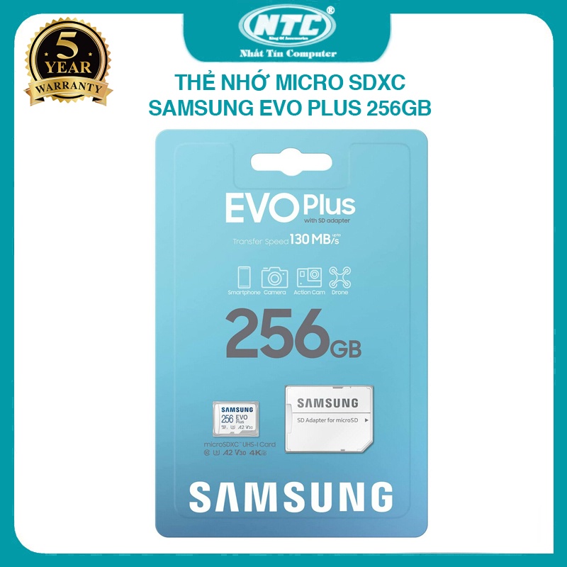 Thẻ nhớ MicroSDXC Samsung Evo Plus 256GB U3 4K R130MB/s W90MB/s kèm Adapter box Anh (trắng)