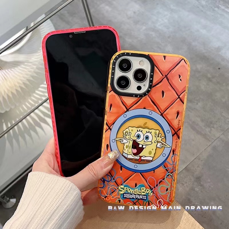 Ốp Điện Thoại Dẻo Họa Tiết Hoạt Hình SpongeBob Màu Huỳnh Quang Dễ Thương Chống Sốc Cho iPhone 13 12 11 Pro Max X XR 7 8