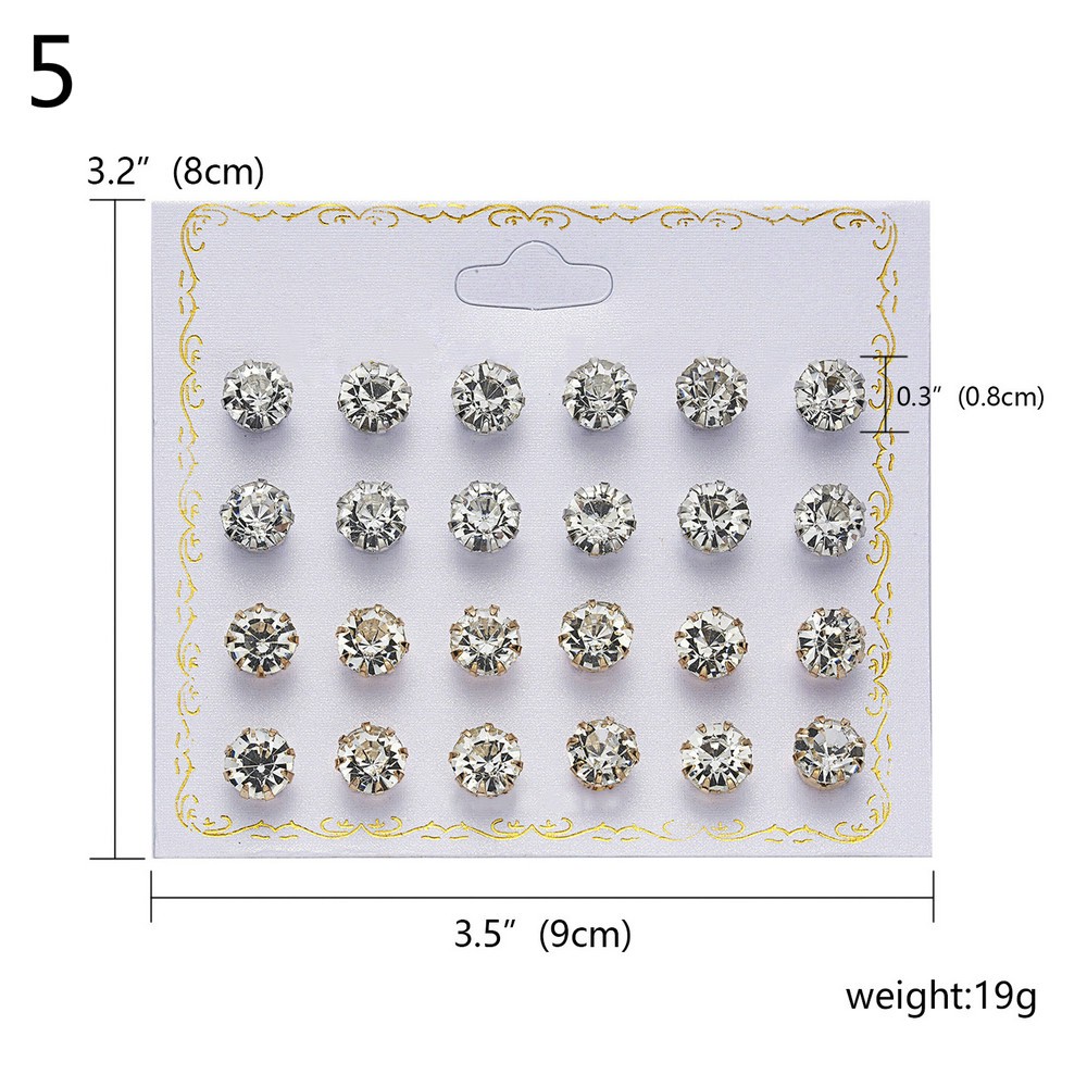 12 đôi bông tai đính kim cương giả đơn giản