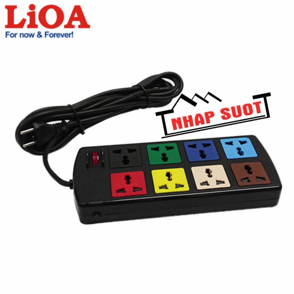 [Chính Hãng] Ổ cắm điện liền dây LIOA 8 ổ cắm đa năng có màng che, phùh ợp với nhiều loại phích cắm, có CB chống quá tải