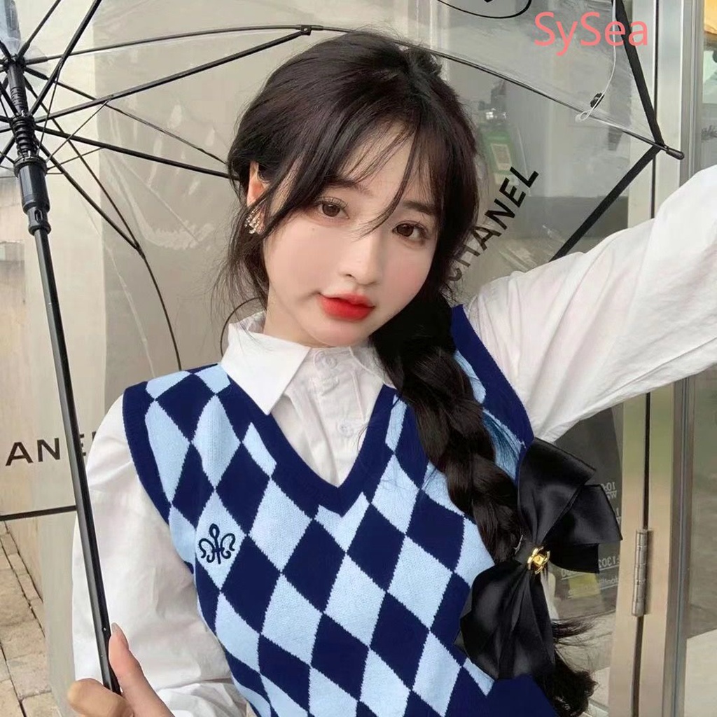 Áo sweater dệt kim cổ chữ v không tay thời trang mùa thu dành cho học sinh