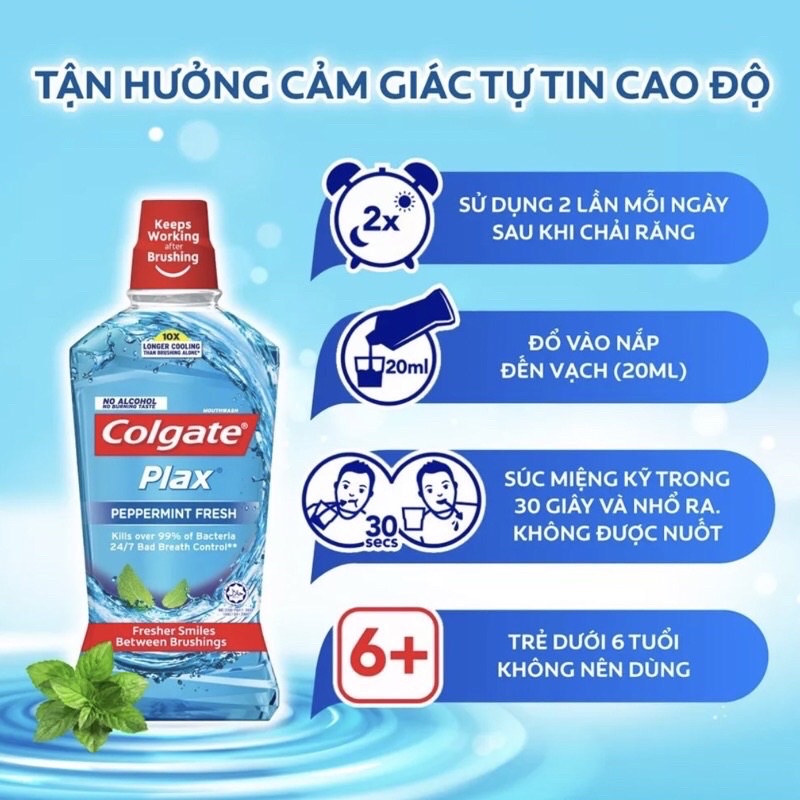 Nước súc miệng Colgate Plax 500ml bạc hà / trà xanh