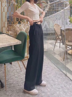 [clip thật] Quần ống rộng có dây cột eo sexy