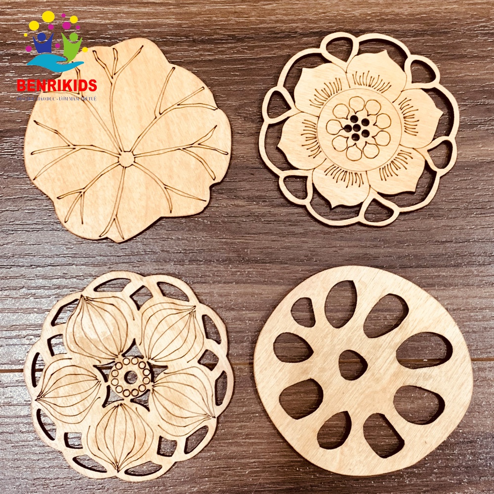 Miếng Lót Cốc Trà Cafe Trang Trí Decor Quán Cafe Phong Cách Hoa Sen Việt Nam,Coasters Diy Chất Liệu Gỗ Bạch Dương