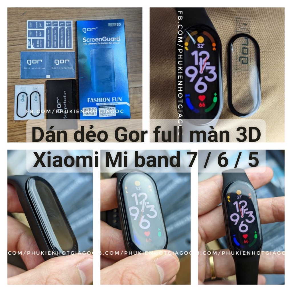 Bộ 2 dán dẻo full màn 3D viền đen Gor Xiaomi Mi band 7 / Miband 6 / Mi band 5 trong suốt