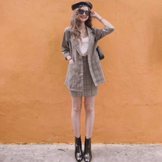 Set vest nữ sọc caro thiết kế sang trọng