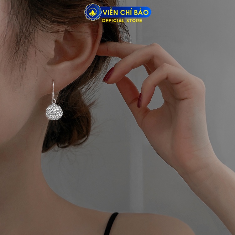 Bông tai bạc nữ Quả cầu đính đá óng ánh chất liệu bạc 925 thời trang phụ kiện trang sức nữ Viễn Chí Bảo B400373B