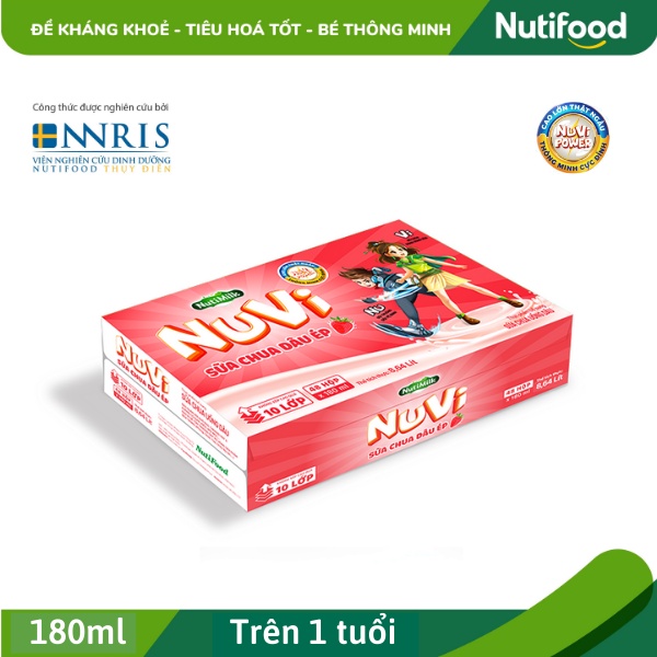 [Date mới] Sữa Nuvi Hương Dâu - Thùng 48 hộp x 180ml ⚡NutiFood⚡ Sữa Nuvi - Cao hơn, thông minh hơn