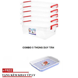 Combo 5 Thùng Nhựa Duy Tân Trong Suốt 10 Lít (43 x 28 x 15 cm) No.H115- TẶNG KÈM 1 KHAY ÚP LY