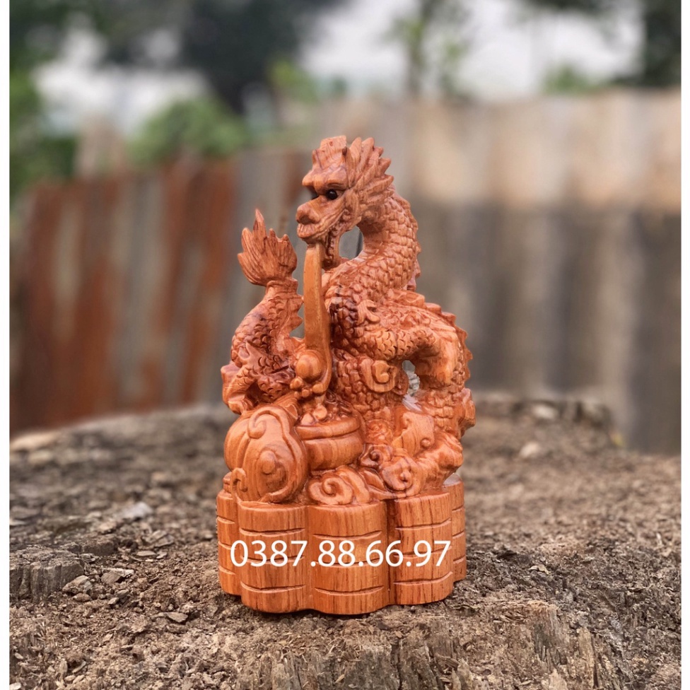 Tượng linh vật con rồng tuổi thìn cao 15cm và 20cm chất liệu gỗ hương