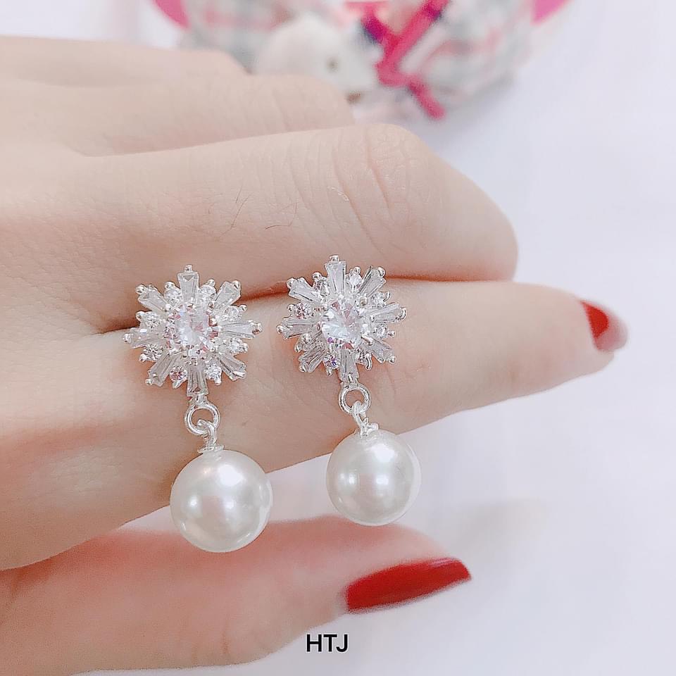 Bông tai nữ bạc đẹp mẫu hoa tuyết xinh xắn chuẩn bạc thật - Kho sỉ bạc Nhất Linh