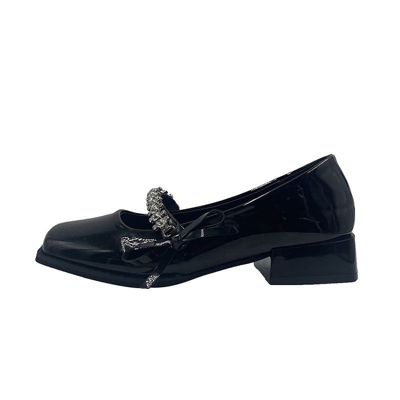 Giày cao gót IELGY mũi vuông bằng da đính nơ phong cách thời trang dành cho nữ