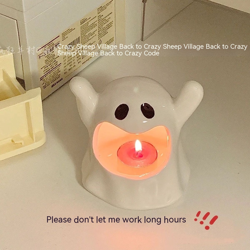 Đế Nến Bằng Gốm Hình Ma Nhỏ Dễ Thương Dùng Trang Trí Nhà Cửa