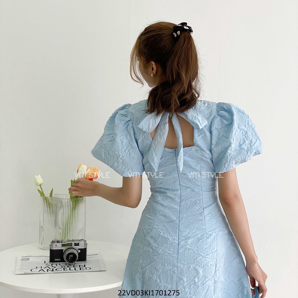 Đầm đi tiệc tay phồng VMSTYLE đi đám cưới cổ u cột nơ sau 08524 VDU00138