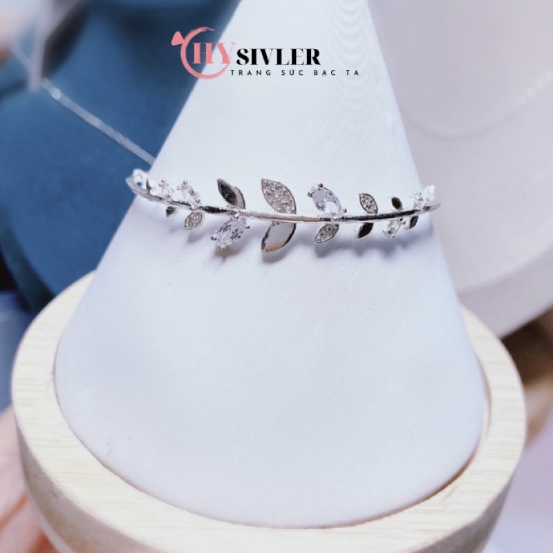 Lắc tay bạc ta hình lá nạm đá lắc cứng lắc tay bạc thật lắc tay nữ hình lá