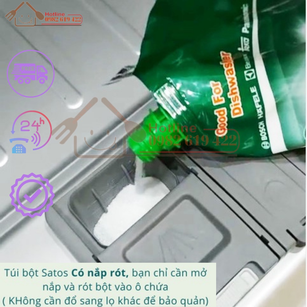 Bột rửa bát sinh học Satos - 1.5kg, Sạch cho bát, tốt cho sức khỏe. Dành cho các loại máy rửa bát