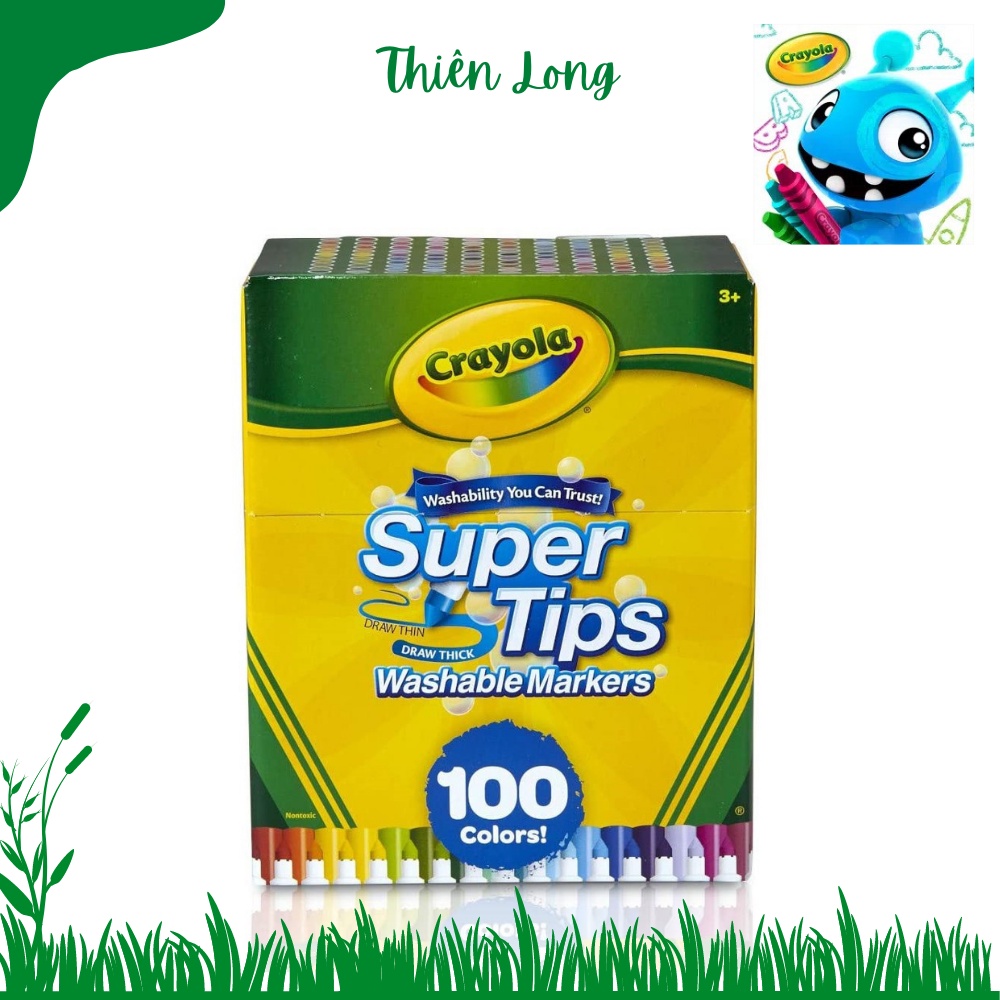 Bộ 100 màu bút lông nét mảnh - nét đậm có thể rửa được Crayola Supertips Washable Marker