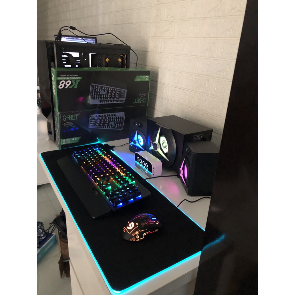 Combo Phím Cơ - Chuột Gaming - Loa RGB - Pad Led Tặng Loa Đồng Hồ Bluetooth, Đo Nhiệt Độ, Báo Thức