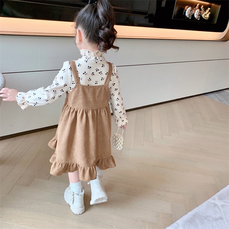 Váy Bé Gái 2 Chi Tiết Vintage Váy Dài Tay Thu Đông Yếm Nâu Đất Nhung Tăm Cao Cấp Cho Bé Dự Tiệc Diện Tết Size 12-27 Kg