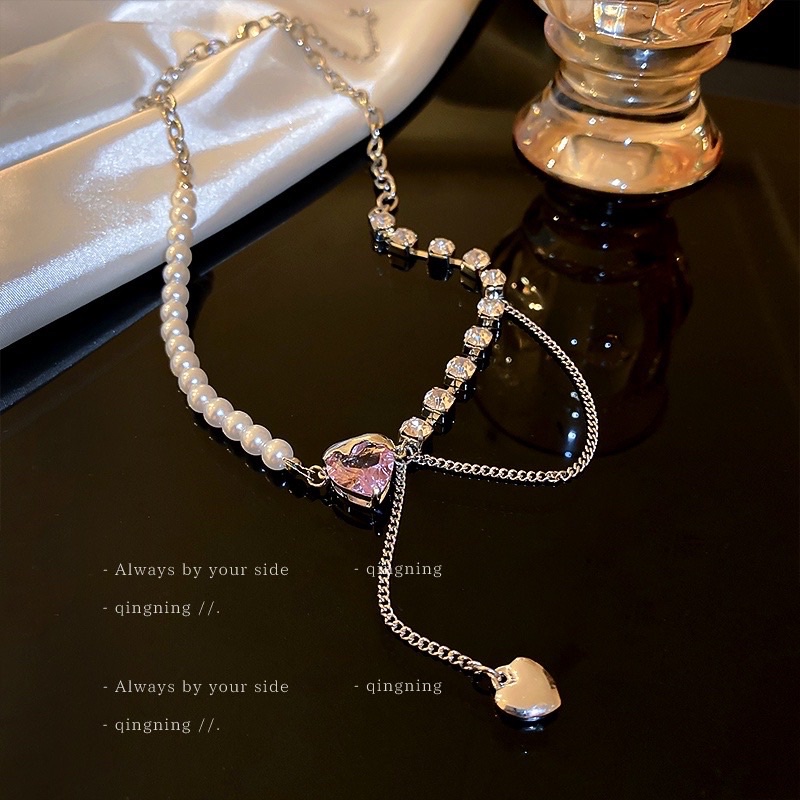 vòng cổ chocker cao cấp ngọc đính đá hình trái tim ngọt ngào