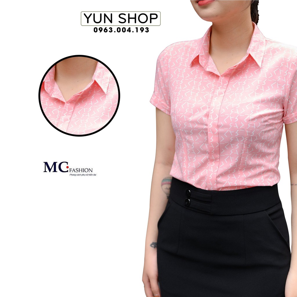 Áo Sơ Mi Công Sở Nữ,Kiểu Dáng Cộc Ngắn Tay Gọa Tiết Ziczac Chuẩn Hãng MC Fashion a666