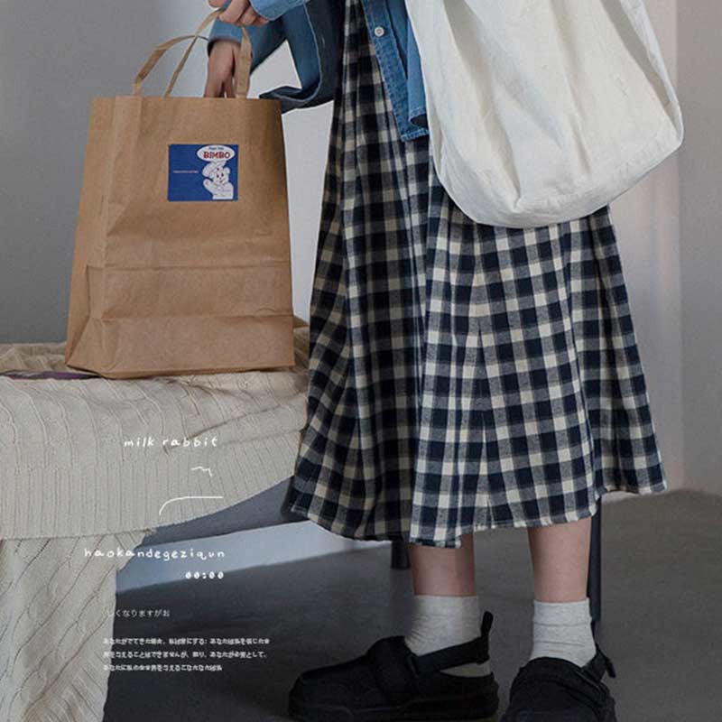 Chân Váy Dài Họa Tiết Kẻ Ô Vuông Chất Vải Thô Dáng Suông Ulzzang CV21 | BigBuy360 - bigbuy360.vn
