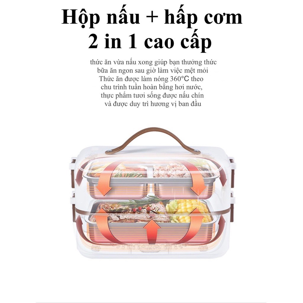 Hộp cơm cắm điện văn phòng - hộp cơm giữ nhiệt inox 304 2-3 tầng nấu cơm, giữ nhiệt hâm nóng thức ăn