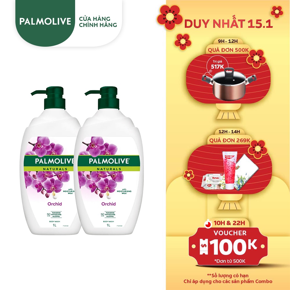 Bộ 2 Sữa tắm Palmolive mịn màng quyến rũ 100% chiết xuất từ phong lan 1 Lít