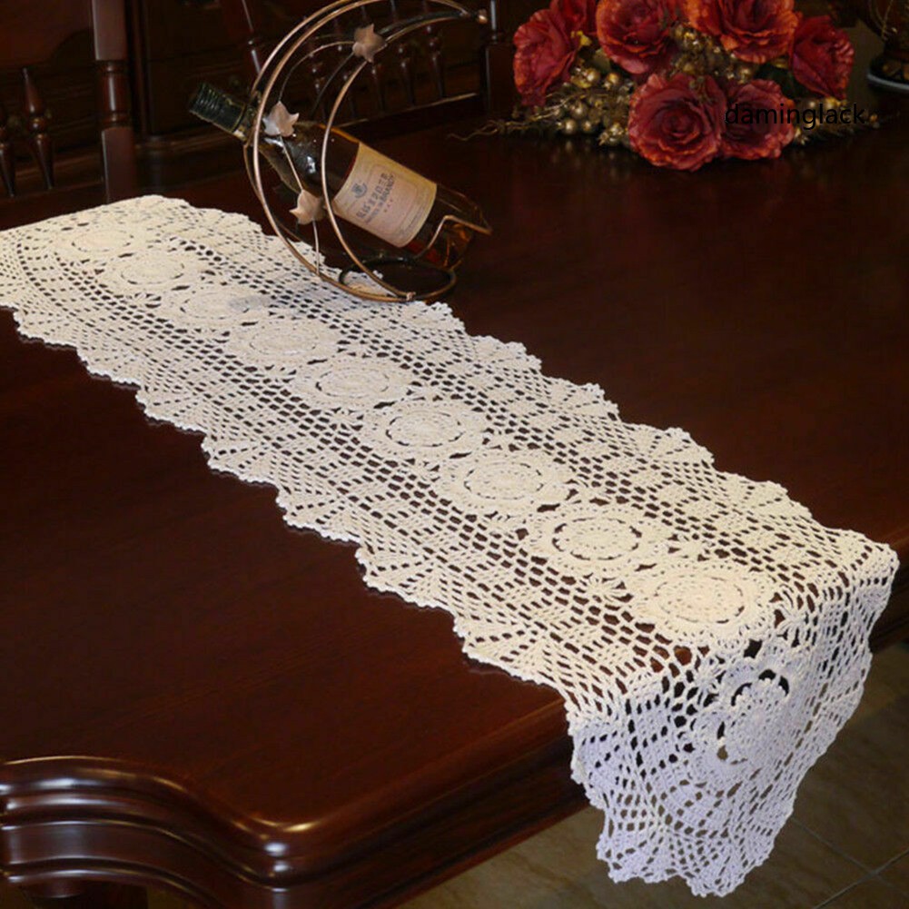Khăn Trải Bàn Đan Móc Phối Ren Rỗng Handmade Phong Cách Cổ Điển Trang Trí Nội Thất
