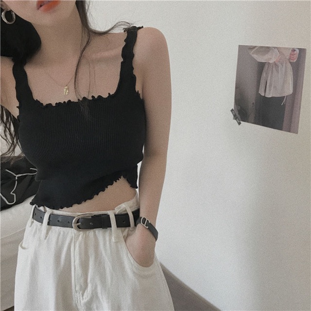 MS010 Áo ba lỗ len tăm viền bèo croptop PhuLinhShop