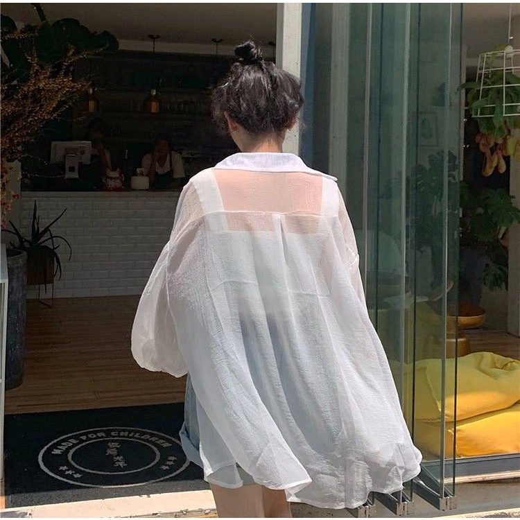 Áo Khoác Chiffon Dài Tay Dáng Rộng Phong Cách Hàn Quốc Thời Trang Mùa Hè Cho Nữ