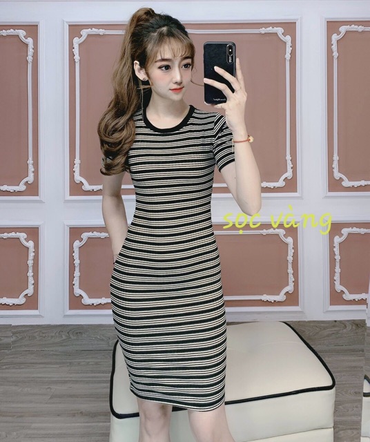 ĐẦM THUN GÂN SỌC BODY TAY NGẮN | BigBuy360 - bigbuy360.vn