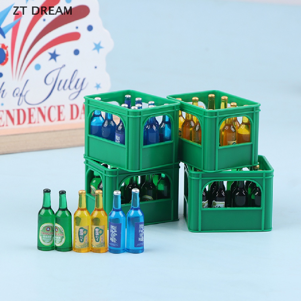 1 Bộ Mô Hình Chai Bia Mini 1: 12 Có Giỏ Đựng Trang Trí Nhà Búp Bê 07