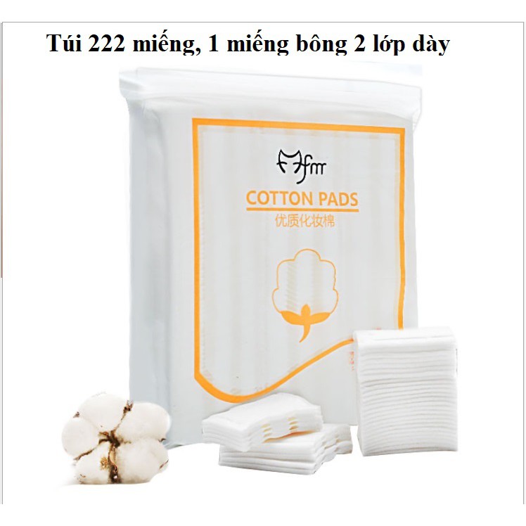 Bông tẩy trang 3 lớp Cotton Pads, miếng lau bụi bẩn làm sạch da mặt, túi siêu to 222 miếng