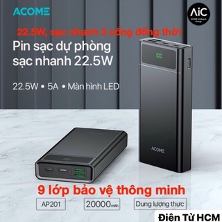 Pin sạc dự phòng 20000mah sạc nhanh 22.5w -acome ap201- 2 cổng usb micro type c qc3.0