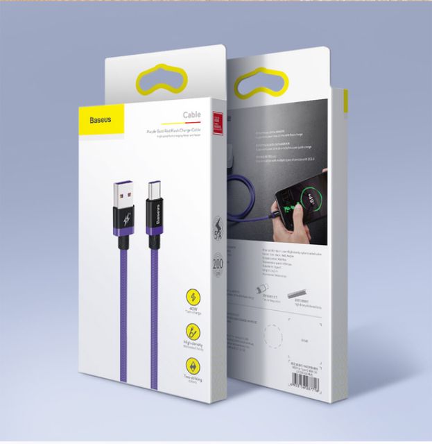 Cáp sạc nhanh Type C Baseus Purple Gold HW Flash Charge Cable(40W, 5A , QC3.0/ Huawei Super Quick charge)