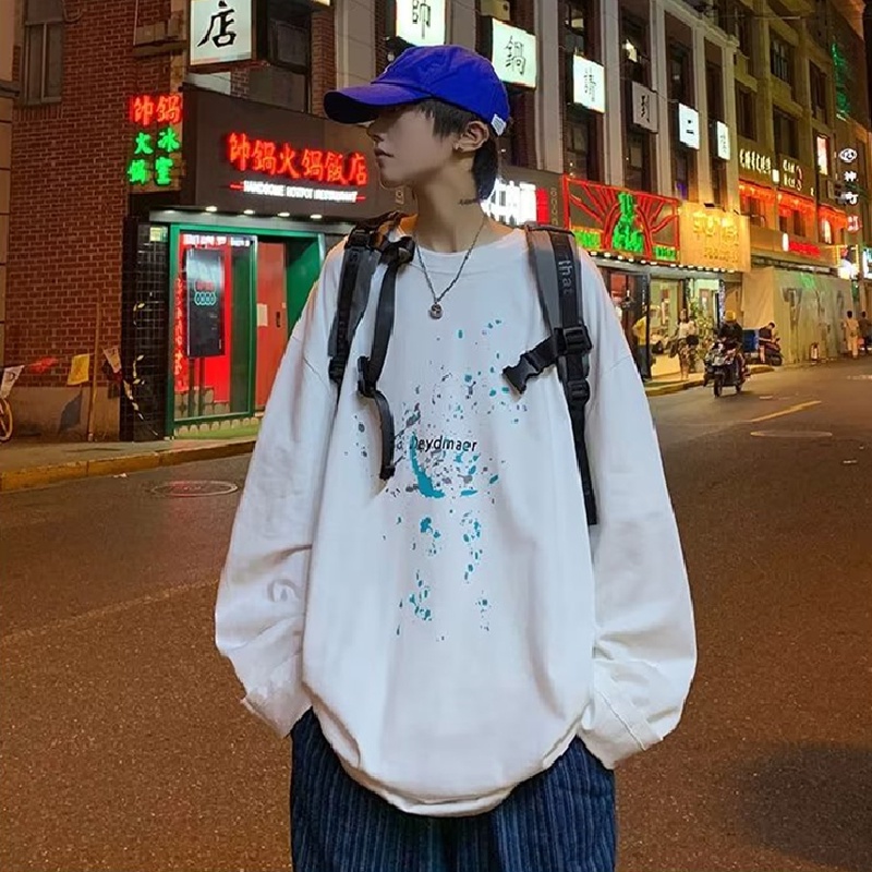 Áo Thun Tay Dài Dáng Rộng In Chữ Phong Cách Hip Hop Thời Trang Cho Nam Và Nữ Size M-5XL