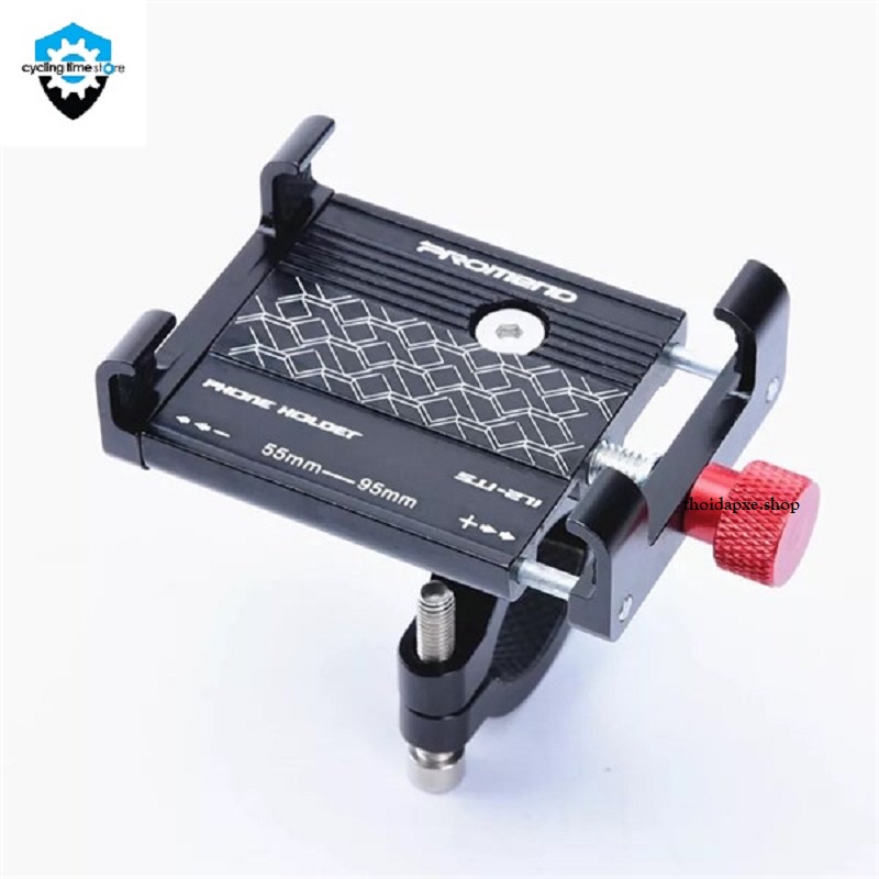 Giá đỡ điện thoại Promend hợp kim nhôm bắt ghi đông mở tới 50mm-100mm và xoay 360 độ