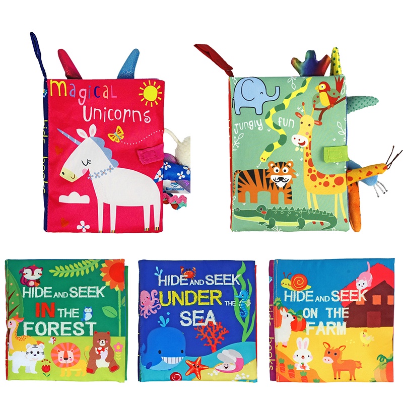 SABUY Kids Sách vải Bé học sớm Sách tương tác Ẩn và Tìm Sách xé đuôi
