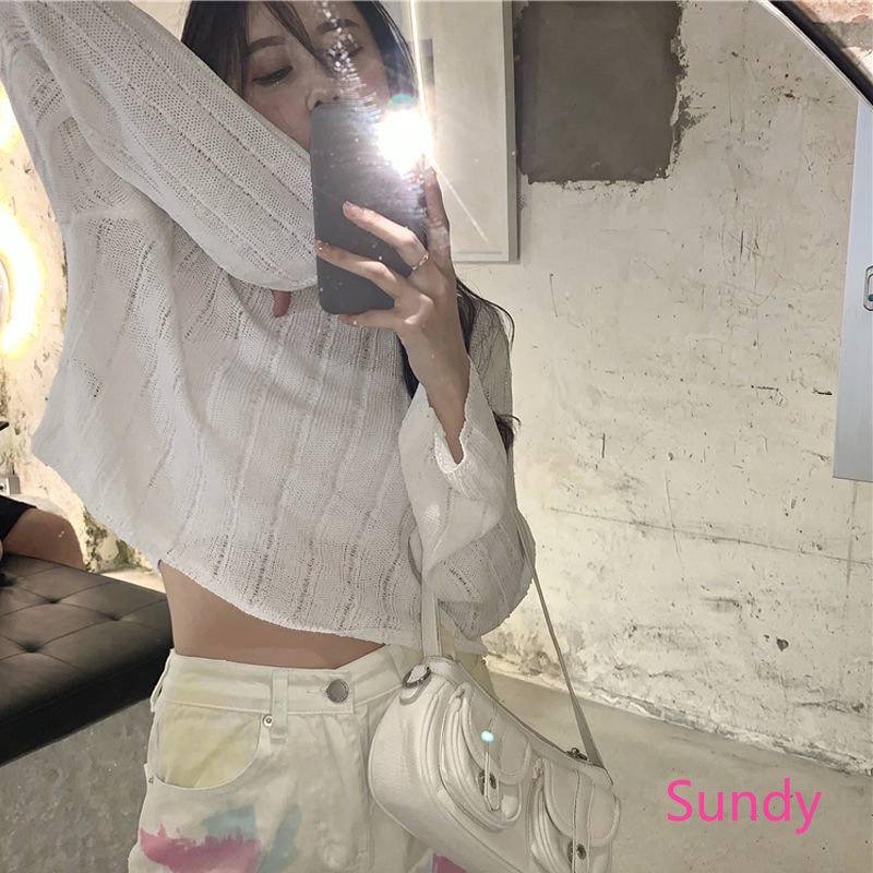 Áo Dệt Kim Tay Dài Cổ Tròn Thời Trang Mùa Thu Quyến Rũ Cho Nữ