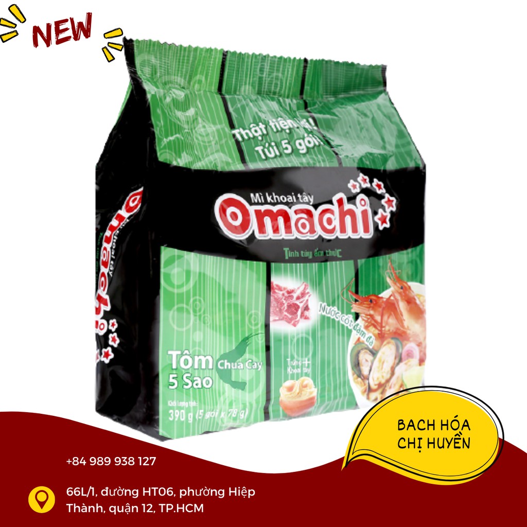 Lốc 5 gói mì khoai tây Omachi 5 sao 78g đủ vị (sốt spaghetti + Sốt bò hầm + Sườn hầm ngũ quả + tôm chua cay) | BigBuy360 - bigbuy360.vn