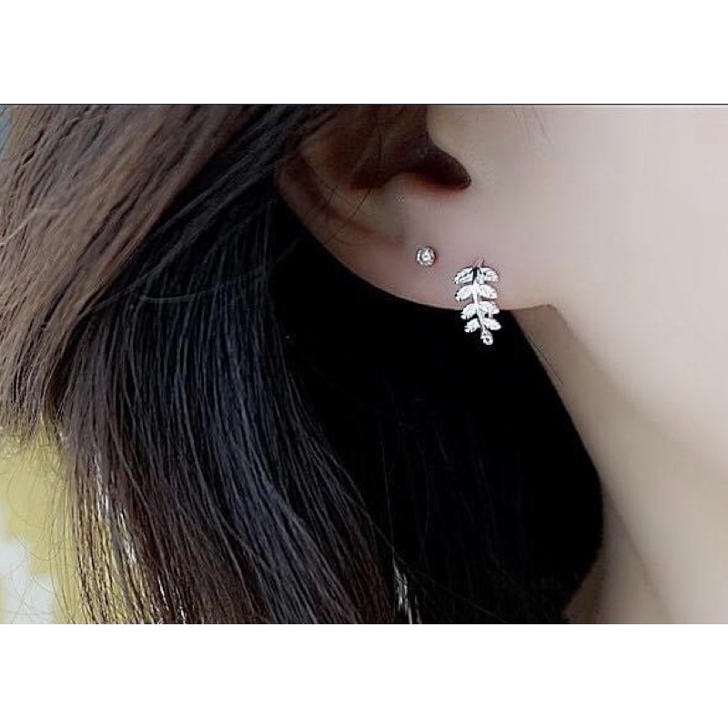 Bông tai nữ chiếc lá Bạc ta dáng móc , sáng bóng , trẻ trung , giá rẻ - Vàng Bạc Khải Khải