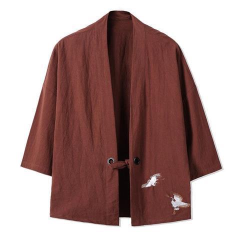 Áo Khoác Kimono Vải Lanh Mỏng Ba Lớp Phong Cách Trung Hoa Cho Nam