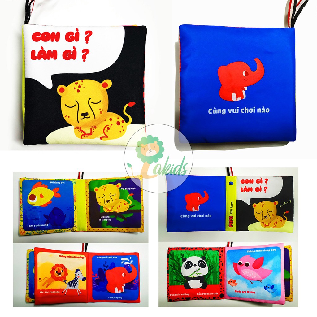 Sách vải song ngữ giáo dục sớm cho bé PiPo phát triển tư duy, kích thích thị giác, an toàn cho trẻ nhỏ - Lakids