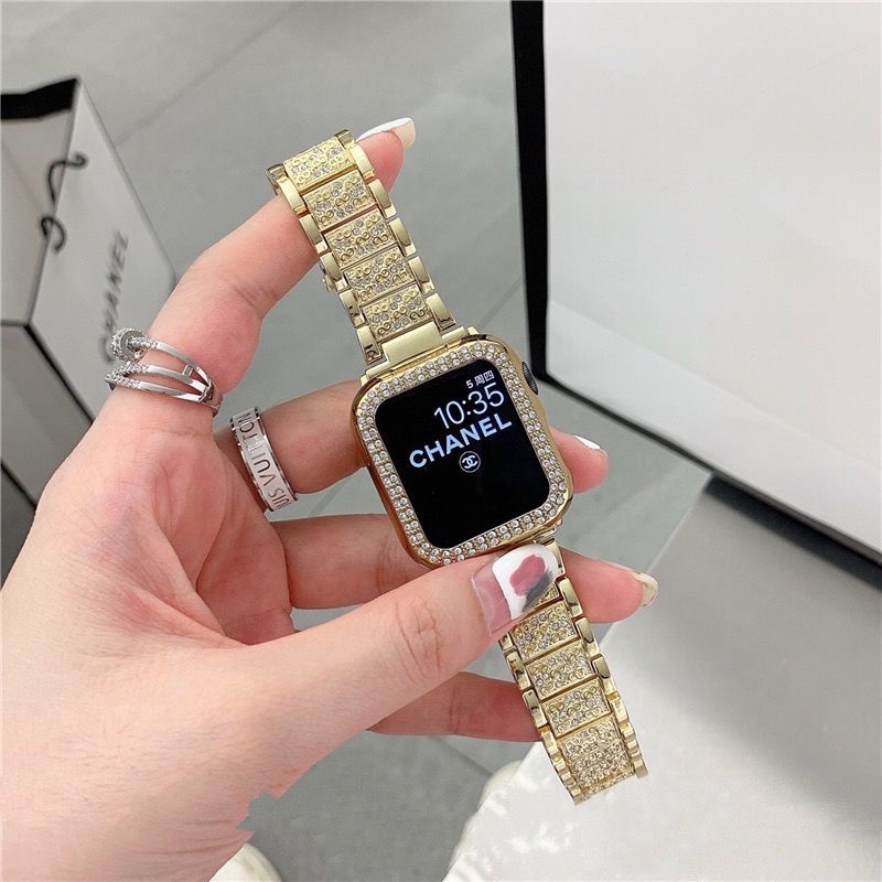 Dây đeo kim loại đính đá thích hợp cho Apple Watch Series IWatch 7 / 6 / 5 / 4 / 3 /SE 38mm 40mm 41mm 42mm 44mm 45mm