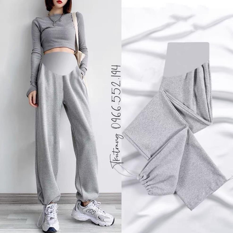 Quần Bầu Jogger bo chun gấu mặc được 2 kiểu dáng,chất cotton dệt tổ ong co dãn có chun chỉnh mặc cả thai kì