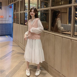 Order_Set váy trắng công chúa+ áo gile